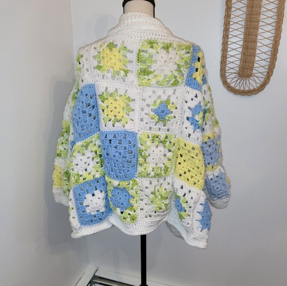Crochet Boho Chunky Oversized Granny Square Pastel Handmade Blanket Cardigan - Picture 5 of 12